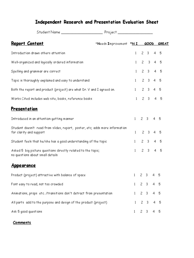 Research Presentation Evaluation Sheet | PDF | Psychological Concepts ...
