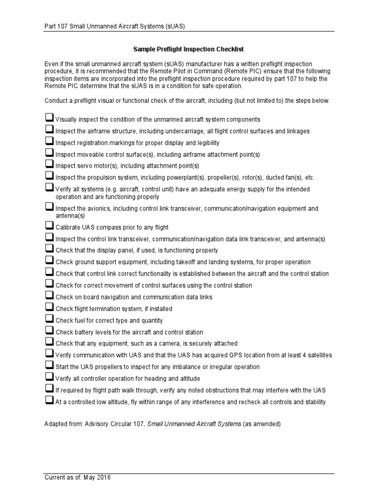 sUAS Preflight Inspection Checklist | PDF | Unmanned Aerial Vehicle ...