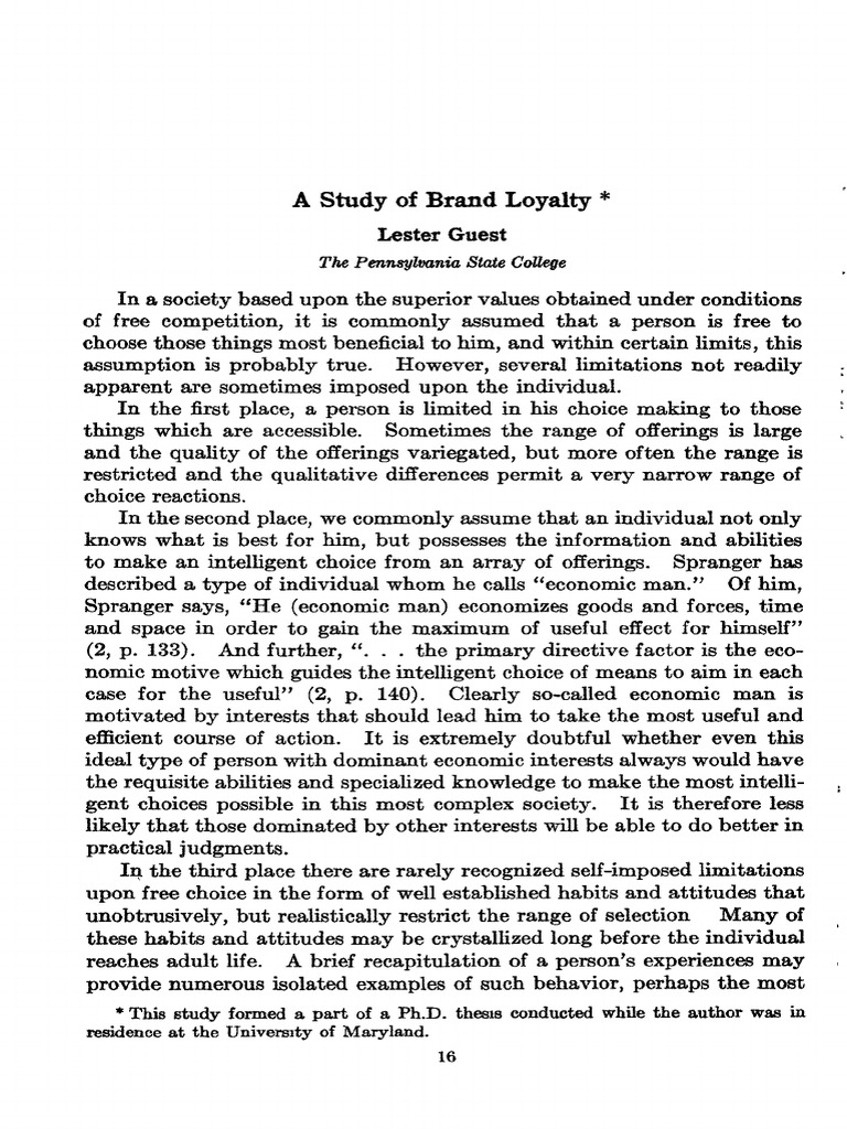 A Study of Brand Loyalty PDF | PDF | Statistical Significance | Statistics