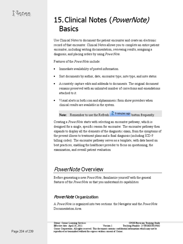 Clinical Notes Using Cerner PowerNote | PDF | Medical Diagnosis ...