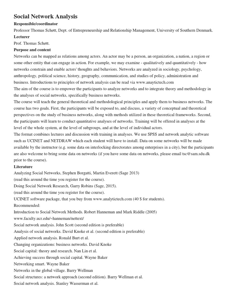 Business Network Analysis Course | PDF | Social Network | Analysis