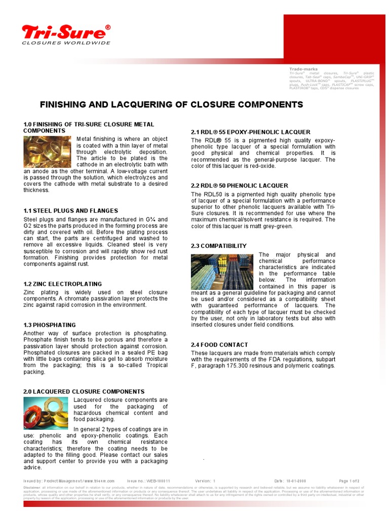 About Finishing and Lacquering of Metal Closures PDF Rust Corrosion