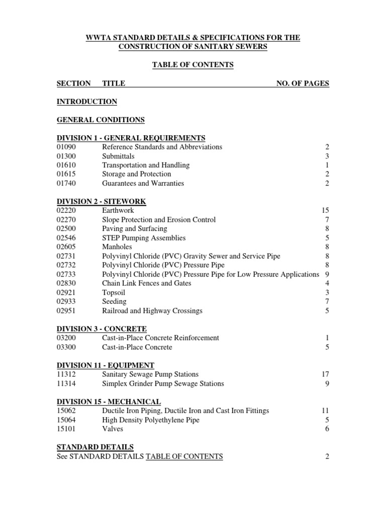 WWTA Sanitary Sewer Specifications PDF Sanitary Sewer