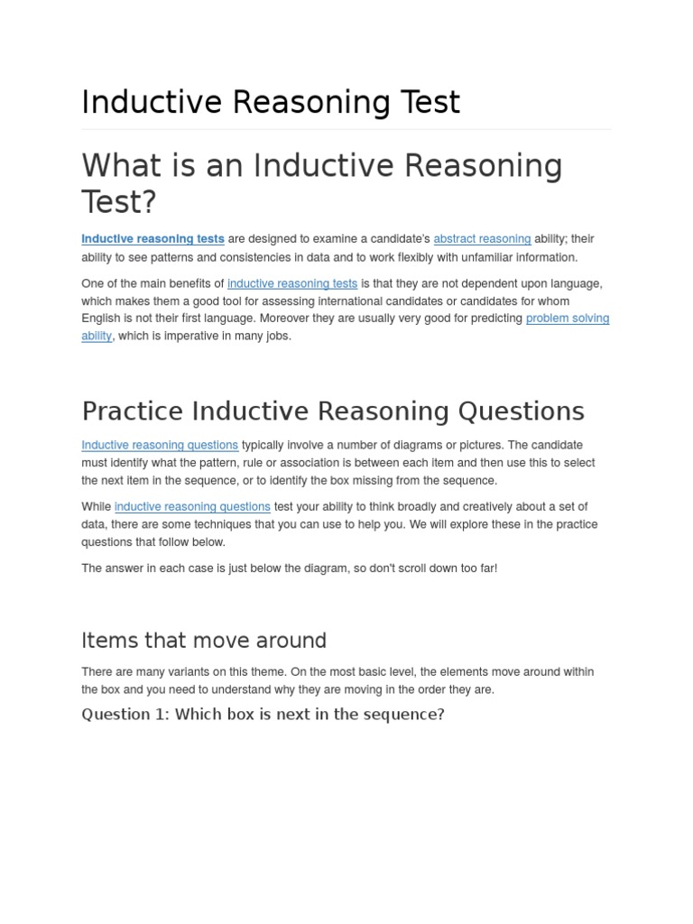 Inductive Reasoning Test | PDF | Test (Assessment) | Sequence