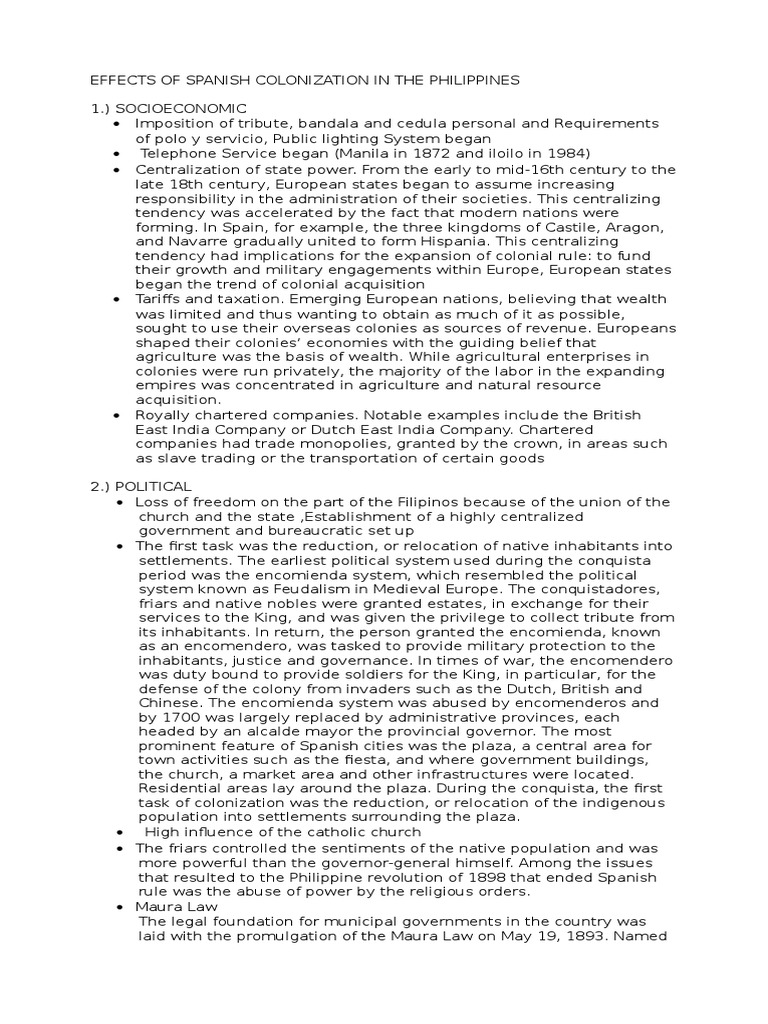 Impact of Spanish Colonization in the Philippines | PDF | Spanish ...