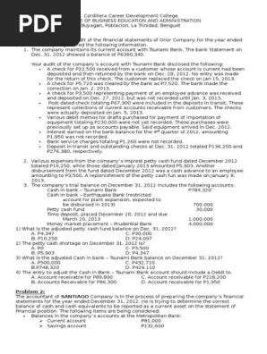 (Problems) - Audit of Cash