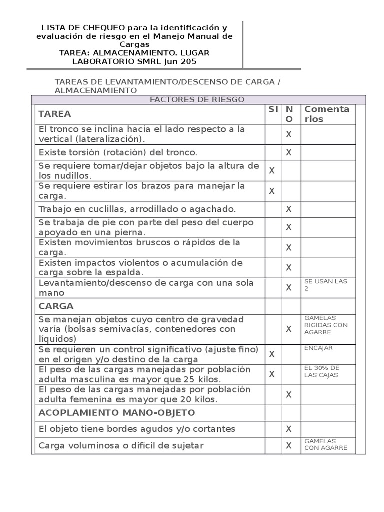Lista de Chequeo Mmc Almacenamiento Smrl | Naturaleza
