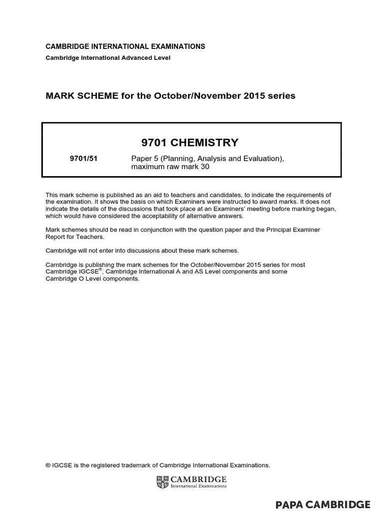 9701 w15 Ms 51 | PDF | Test (Assessment) | Chemical Substances