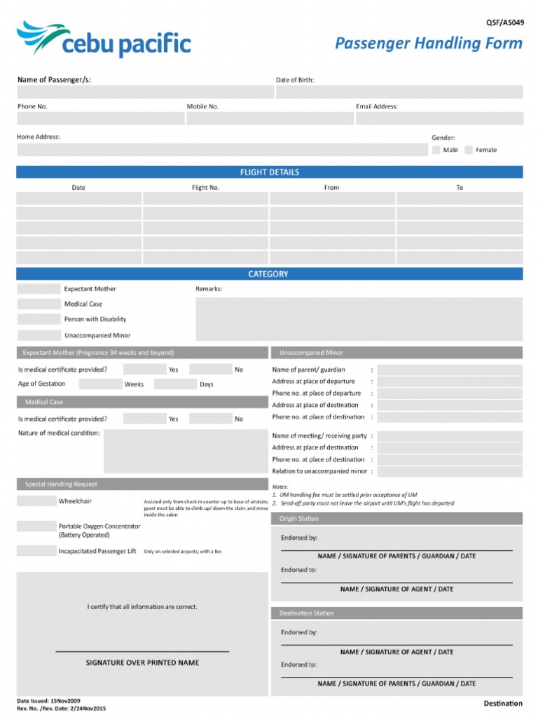 Passenger Handling Form 11272015 PDF PDF