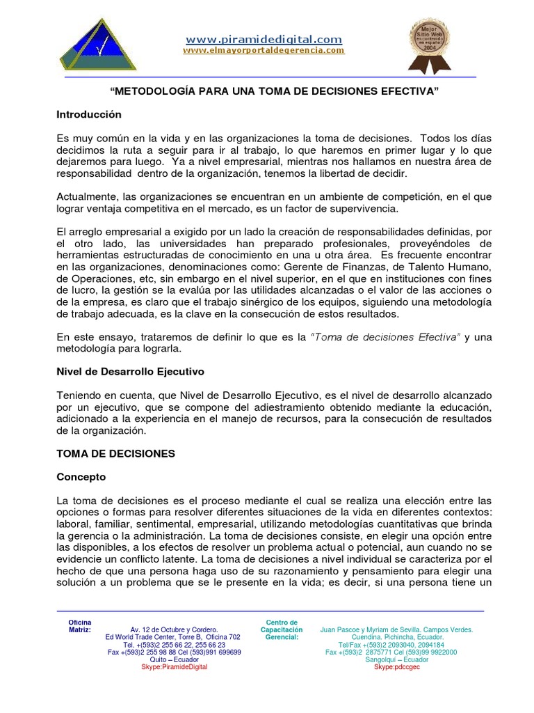 Metodología para Decisiones Efectivas | PDF | Toma de decisiones ...