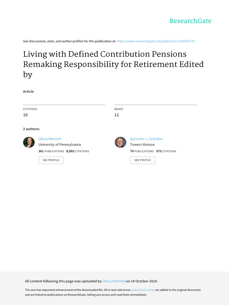 Living With Defined Contribution Pensions Remaking Pension Retirement