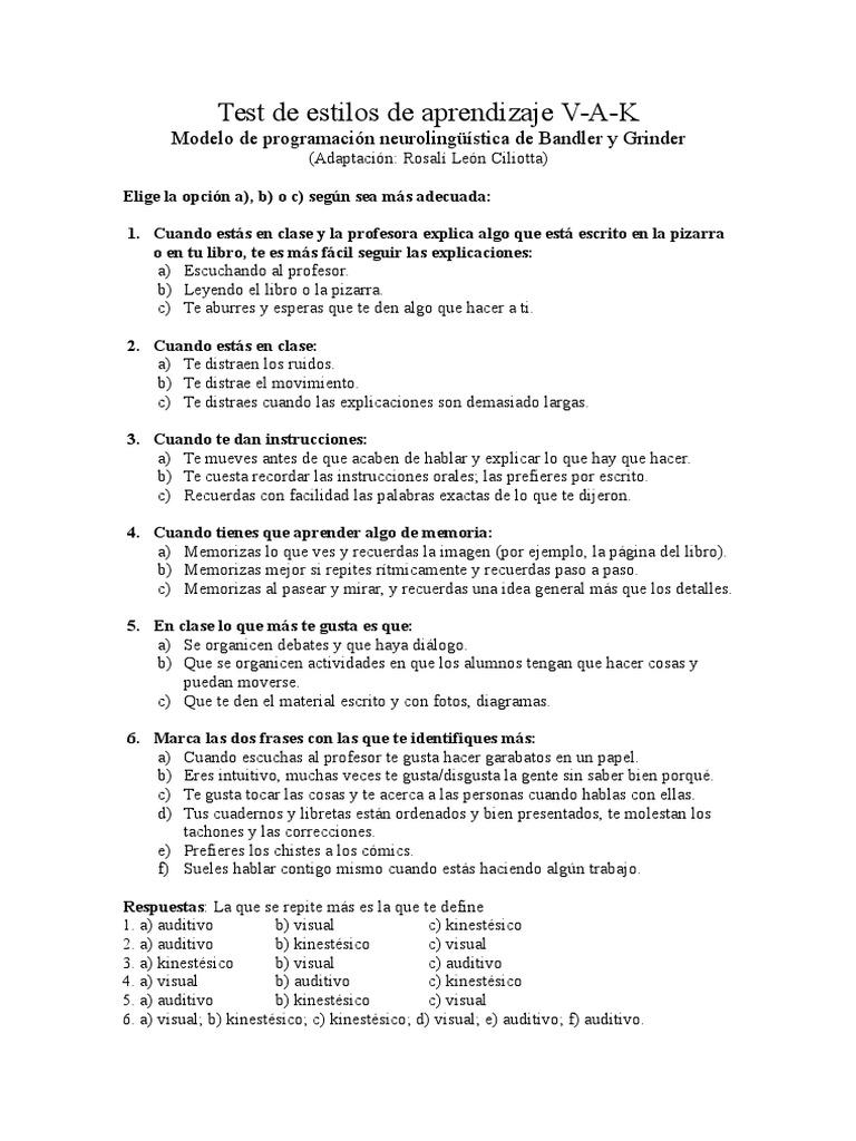 Test de Estilos de Aprendizaje VAK | PDF | Programación ...