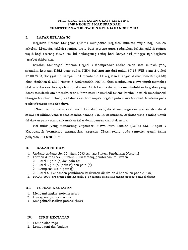 Proposal Kegiatan Class Meeting | PDF
