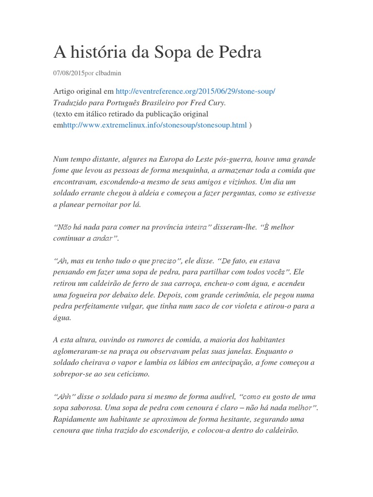 A História Da Sopa de Pedra PTBR | PDF | Alimentos
