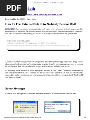 How To Fix External Disk Drive Suddenly Became Raw File System Booting