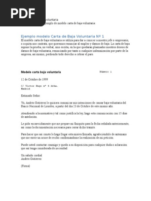 Modelo Carta Baja Voluntaria Pdf Gobierno