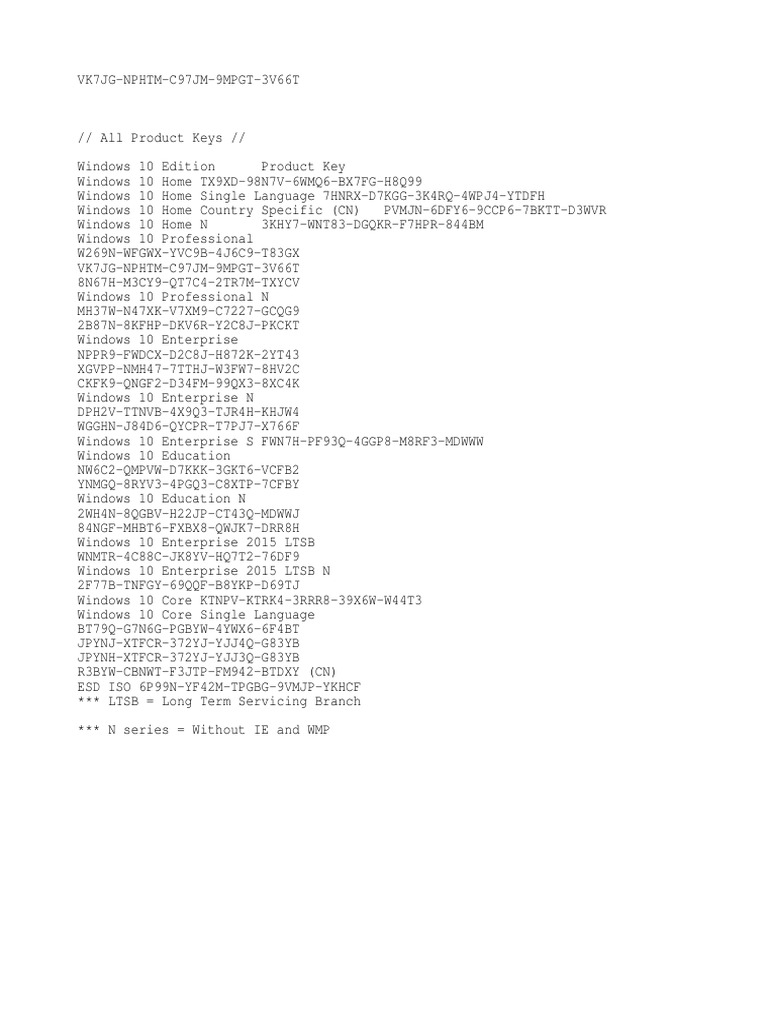 Windows 10 Pro Product Keys List | PDF | Business | Computers