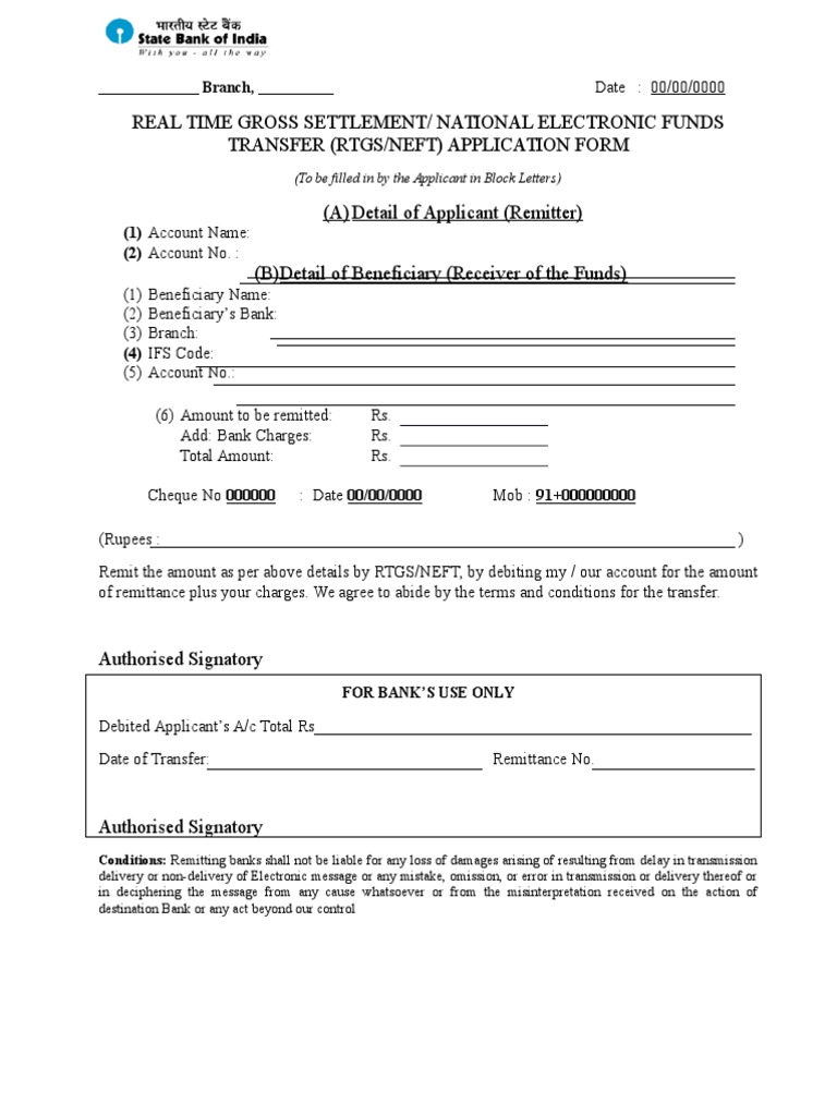 RTGS/NEFT Fund Transfer Form | PDF