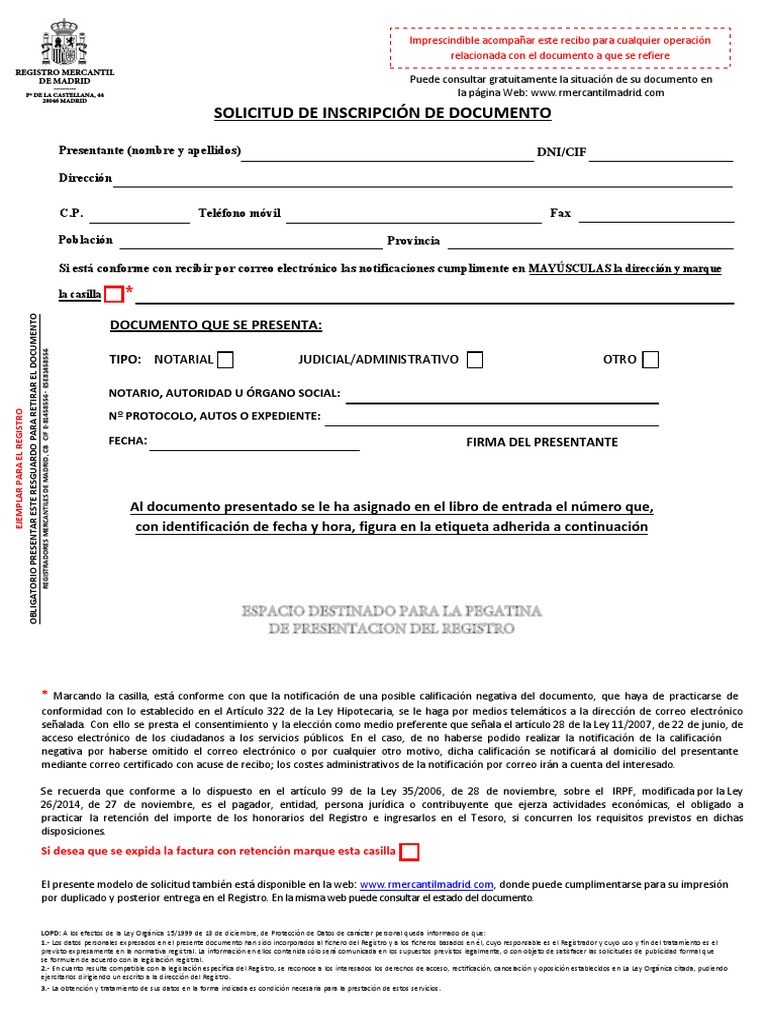 10++ Ejemplo de solicitud registro mercantil de madrid 
