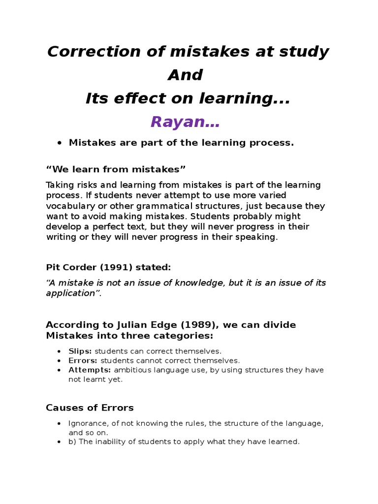 The Value of Mistakes in Learning | PDF | Question | Cognition
