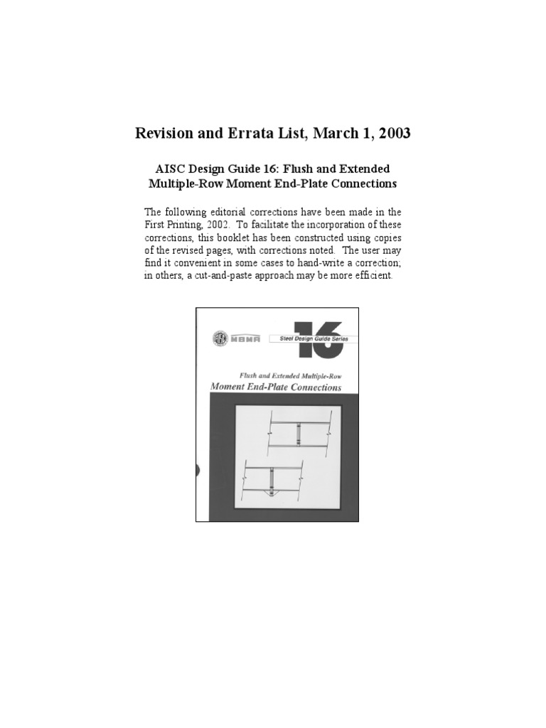 Aisc Design Guide 16 Errata Flush And Extend Multiple Row Moment End Plate Connections Pdf