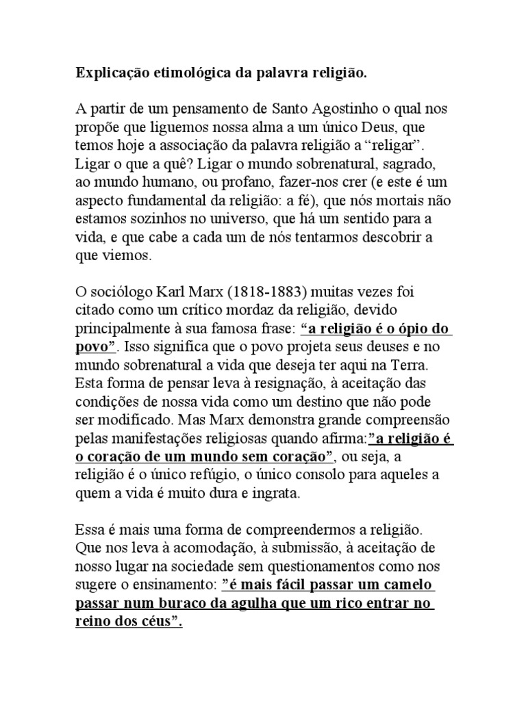 Explicação Etimológica Da Palavra Religião | PDF