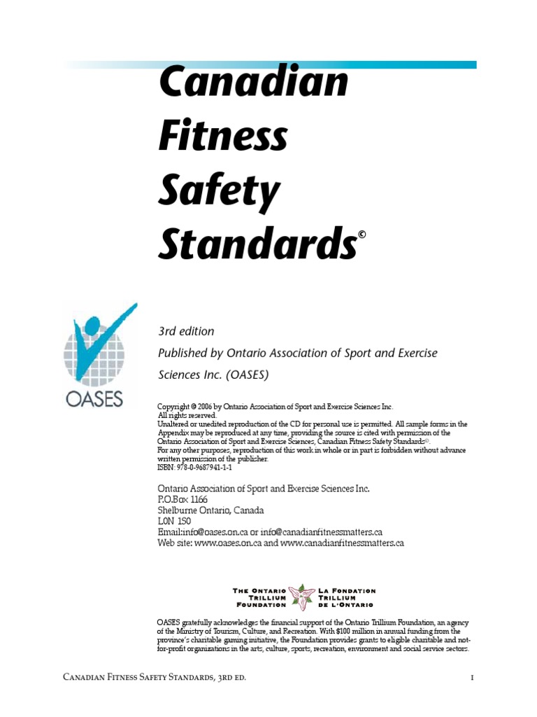 Canadian Fitness Safety Standards PDF Physical Fitness Physical