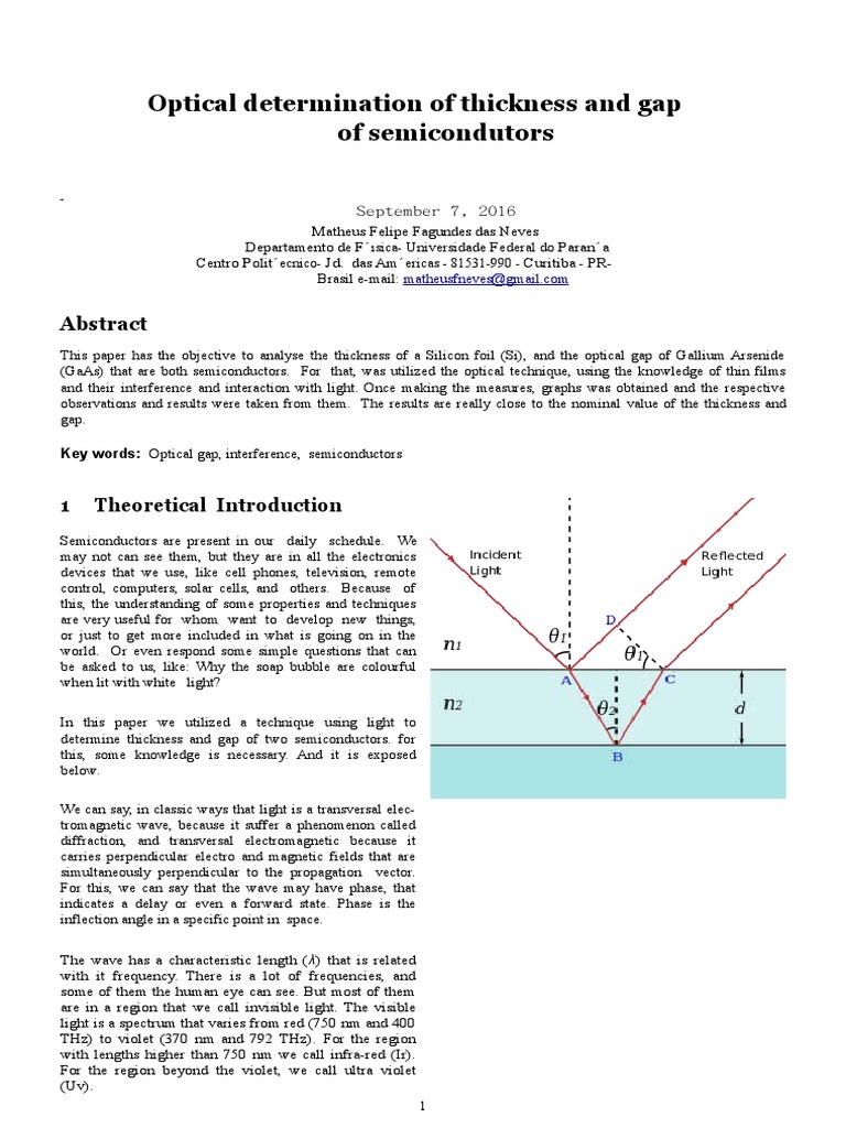 Optical Determination of Thickness and Gap of Semicondutors: September ...