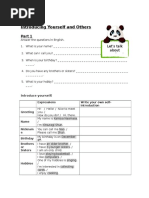 Worksheet for Listening and Speaking