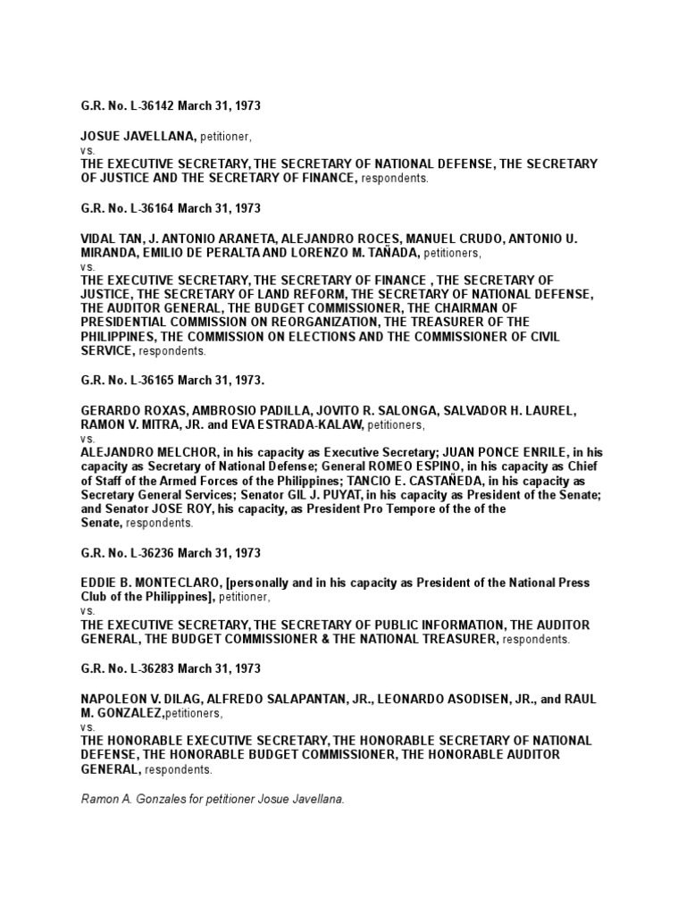Javellana Vs Executive Secretary GR No 36142, March 31, 1973 PDF