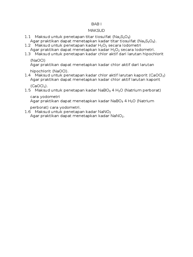 Penetapan Kadar Tiosulfat dan H2O2 | PDF