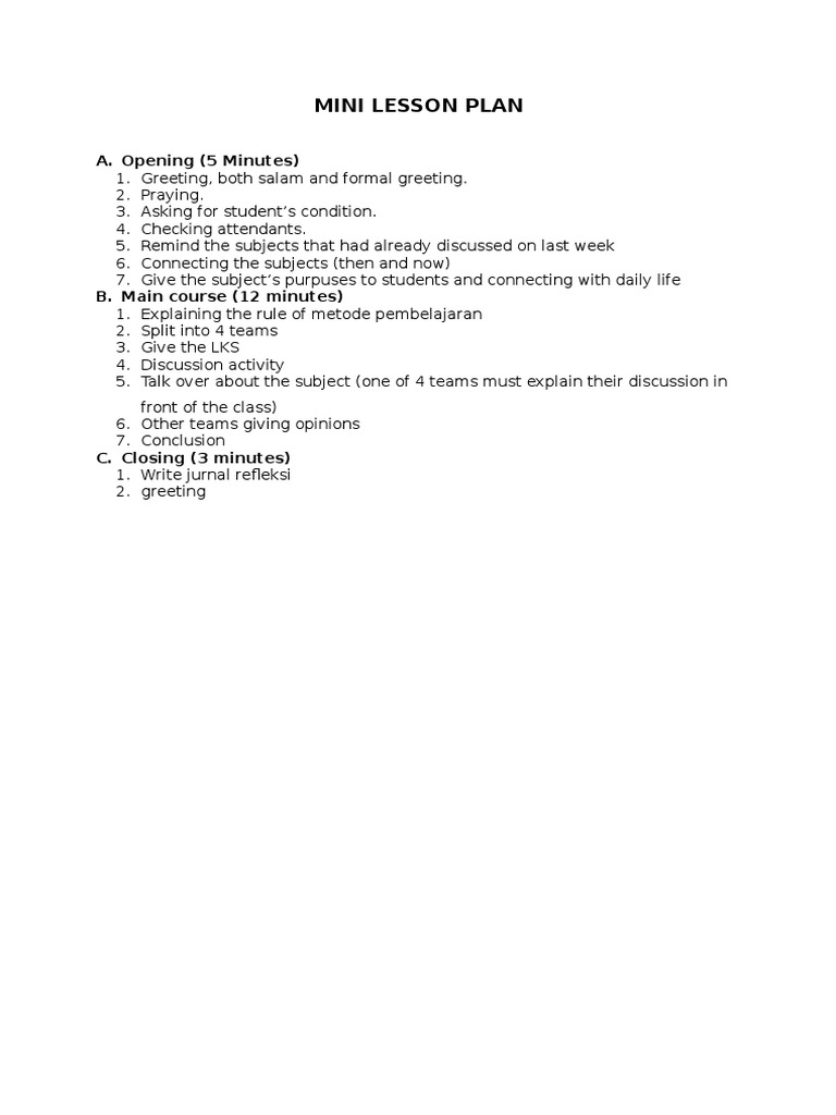 Mini Lesson Plan A. Opening (5 Minutes) PDF