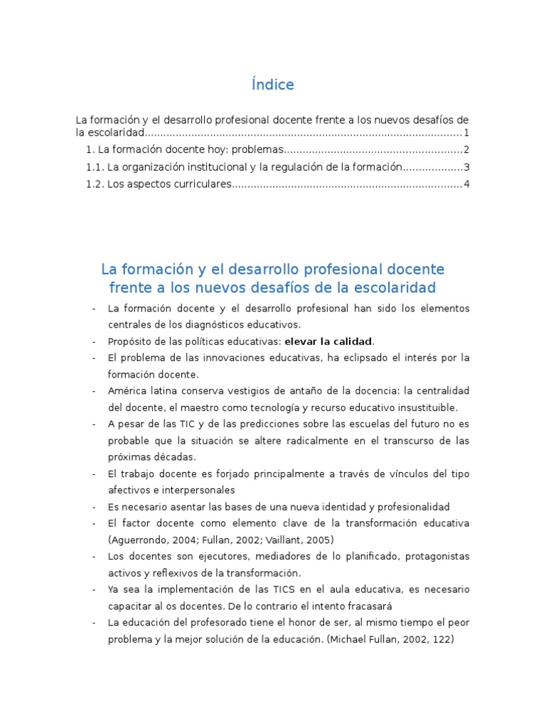1 La Formación y El Desarrollo Profesional Docente Frente A Los Nuevos ...