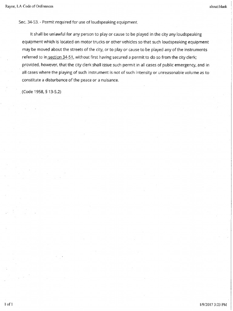 Noise Ordinance For The City of Rayne Louisiana PDF