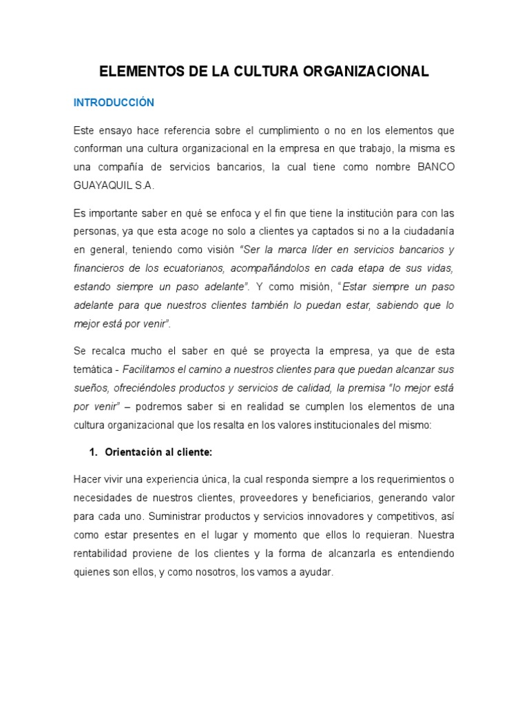 Elementos de La Cultura Organizacional | PDF | Cultura organizacional ...