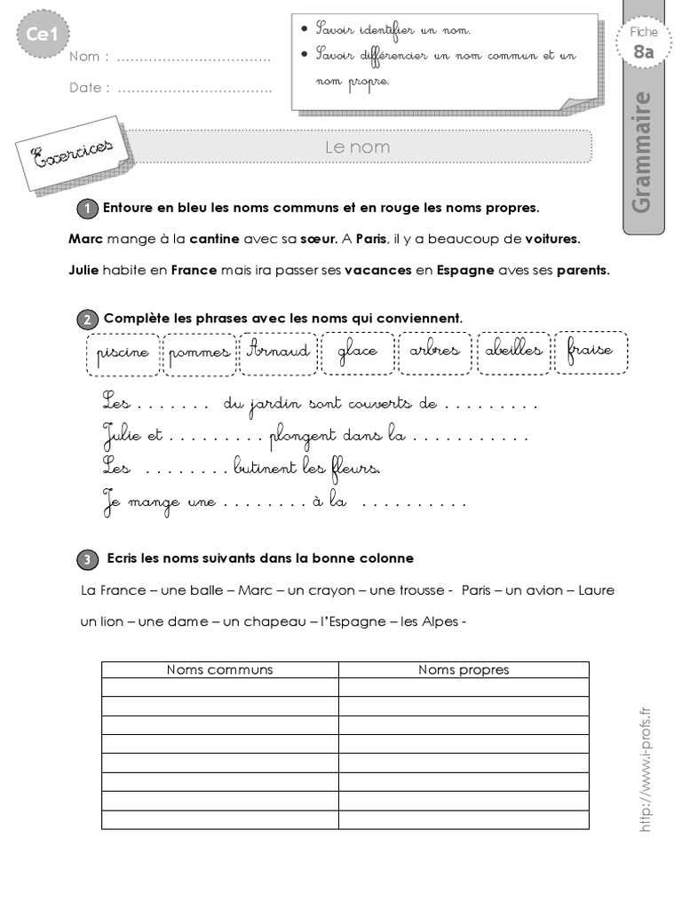 Exercice Nom Propre Nom Commun Ce2 Pdf Ce1 Exercices Nom | PDF