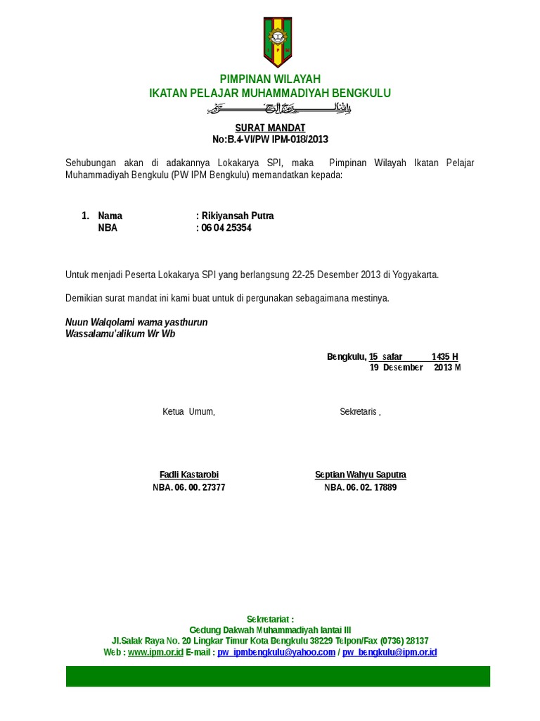 Contoh Surat Mandat Ipm