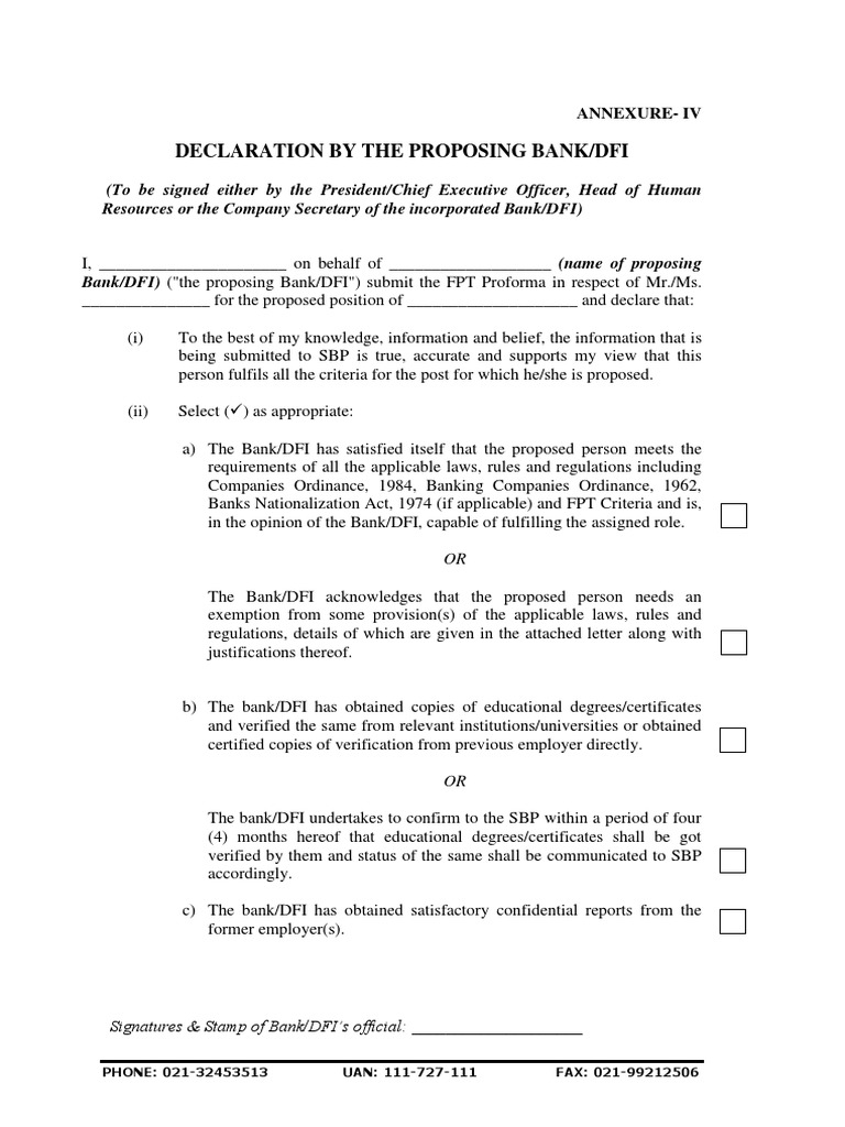 Declaration by The Proposing Bank/Dfi PDF Public Law Common Law