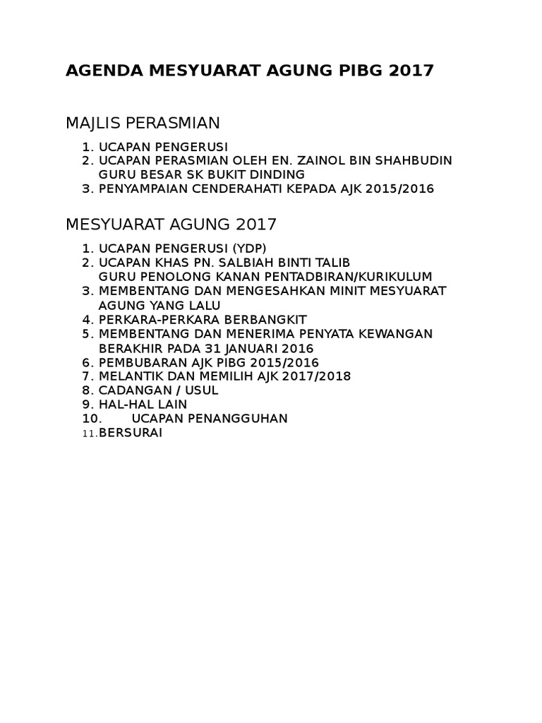 Agenda Mesyuarat Agung Pibg 2017 Pdf