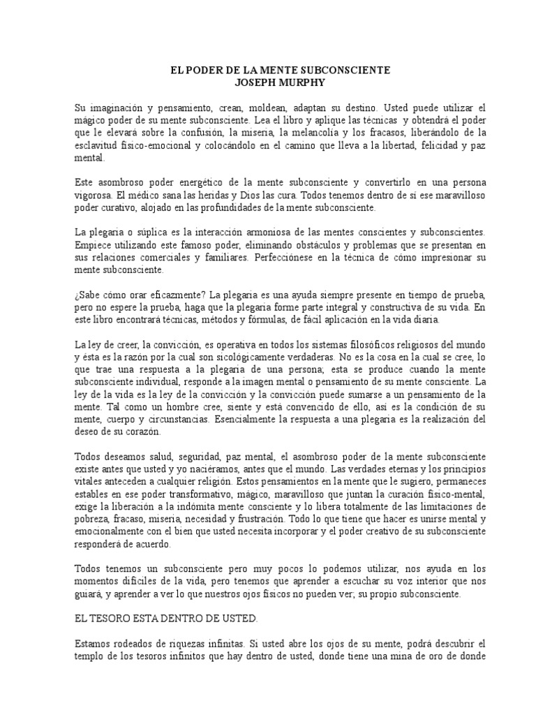 El Poder de La Mente Subconsciente | PDF | Mente | Felicidad