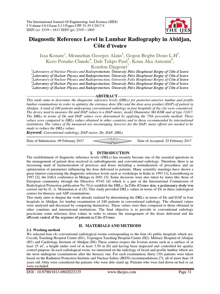 Diagnostic Reference Levels for Lumbar MRI | PDF | X Ray | Radiology