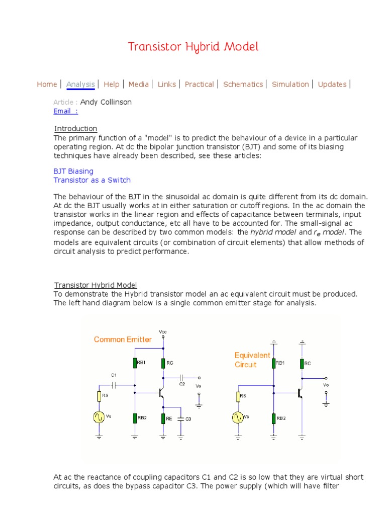 Transistor Hybrid Model PDF Bipolar Junction Transistor Transistor