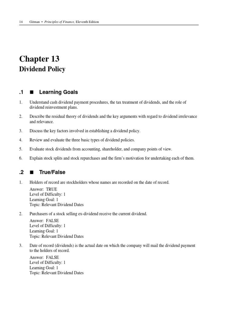 Chapter Dividend Policy | PDF | Dividend | Share Repurchase
