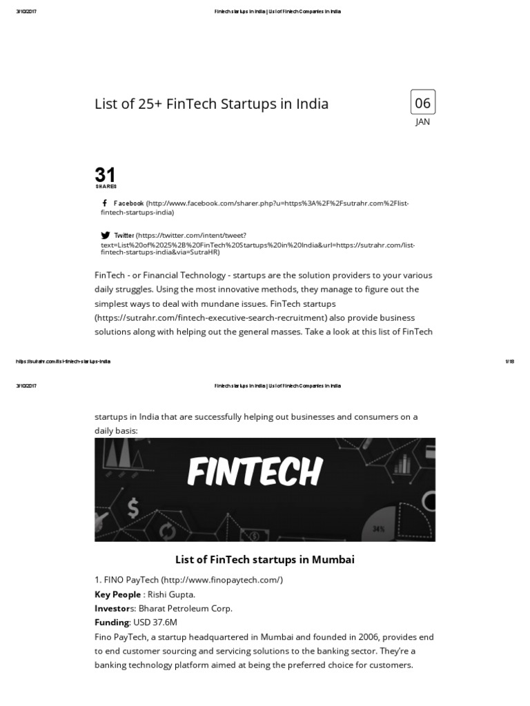 List Of Fintech Startups In Mumbai Pdf Financial Technology