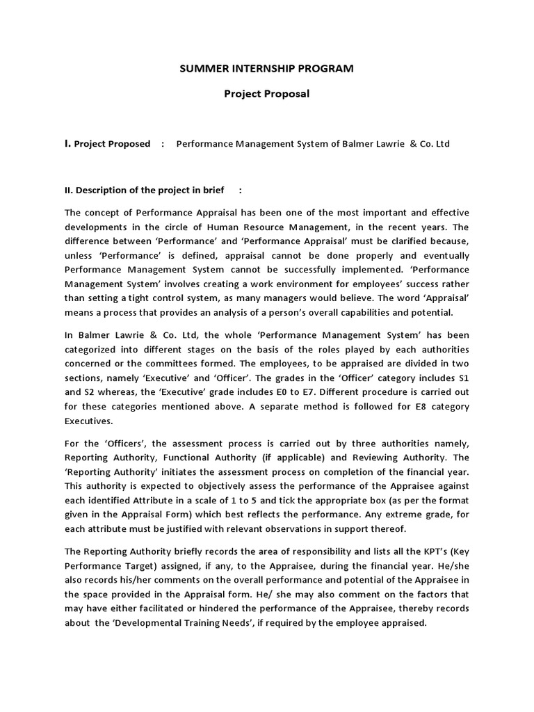 Project Proposal Performance Appraisal Performance Management