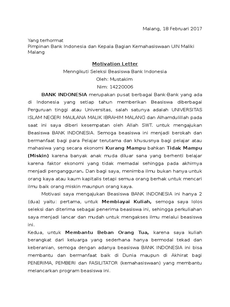 Contoh Motivation Letter Untuk Beasiswa - Bagikan Contoh