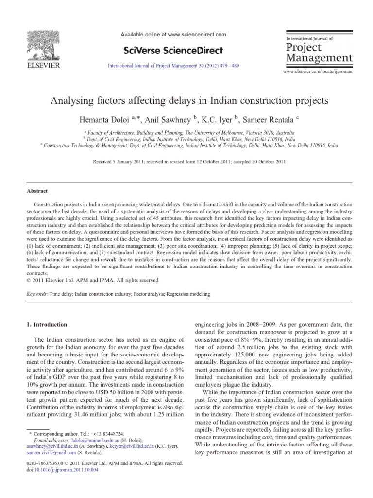 Factors Affecting Delays in Construction Projects PDF | PDF | Survey ...