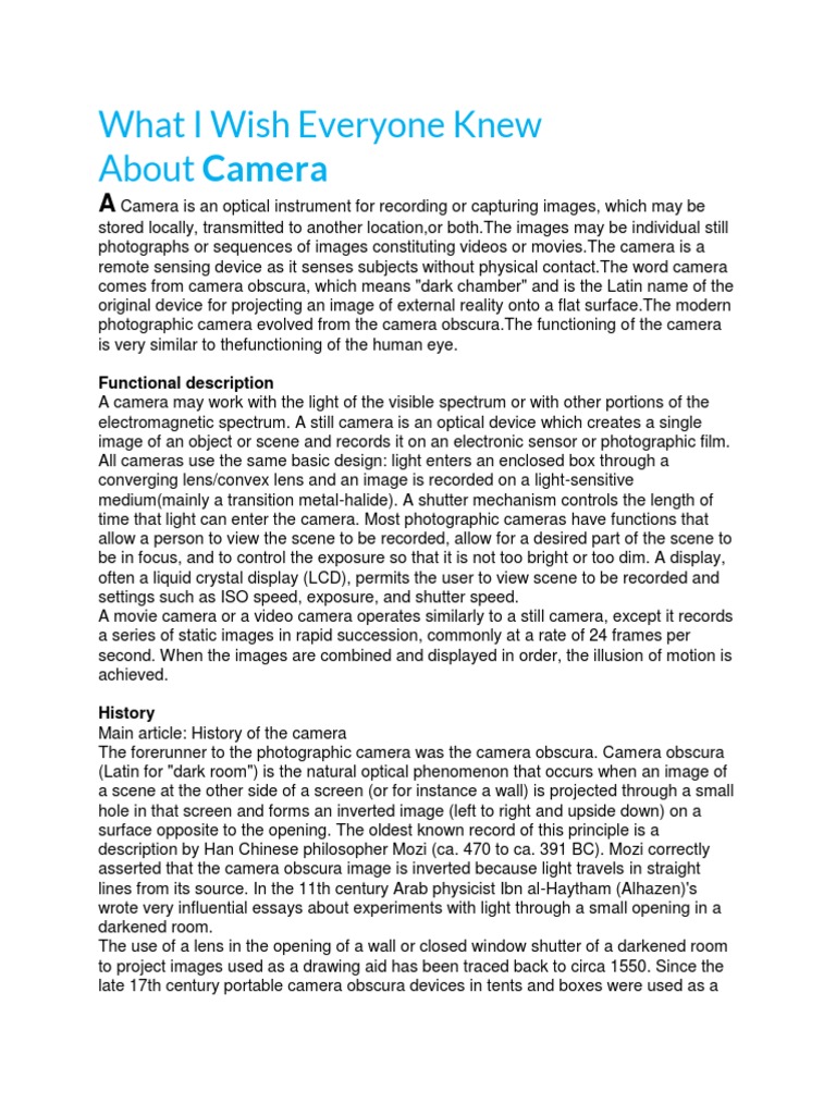 Camera Basics and History Guide | PDF | Single Lens Reflex Camera | Camera