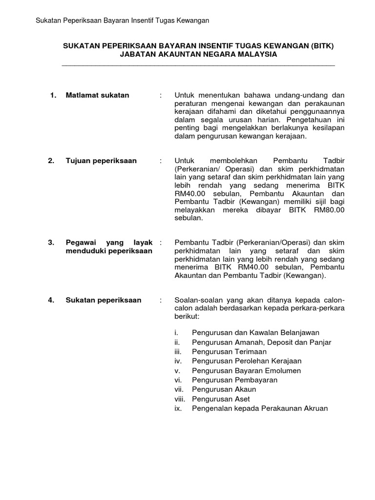 Sukatan Peperiksaan BITK PDF