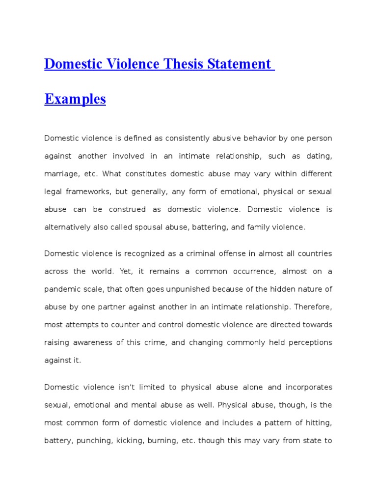 Domestic Violence Thesis Statement Examples.docx Domestic Violence